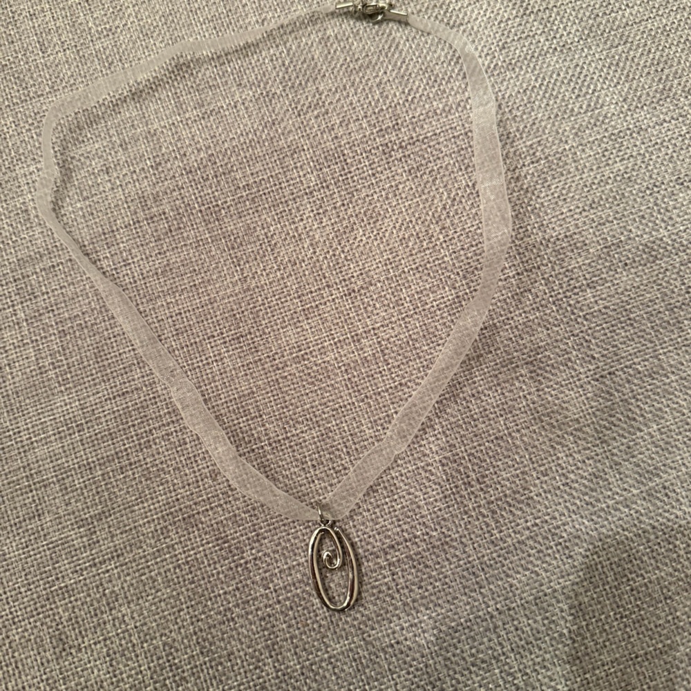 Fancy Cursive Script Letter O Initial Charm Pendant & Ribbon Necklace | Initial - Picture 3 of 4